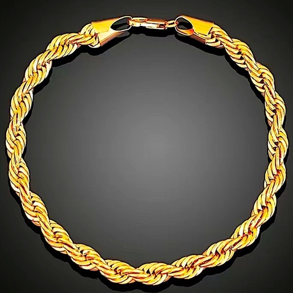 18K Gold Plated Rope Chain Link Necklace Matching Bracelet Set - Picture 3 of 5